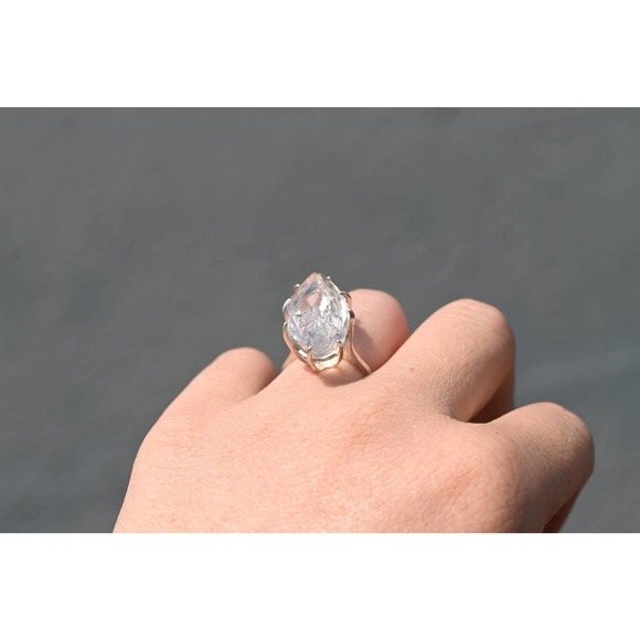 Raw stone rings, unique engagement ring, 925 sterling silver size 5 6 7 … - Picture 4 of 6